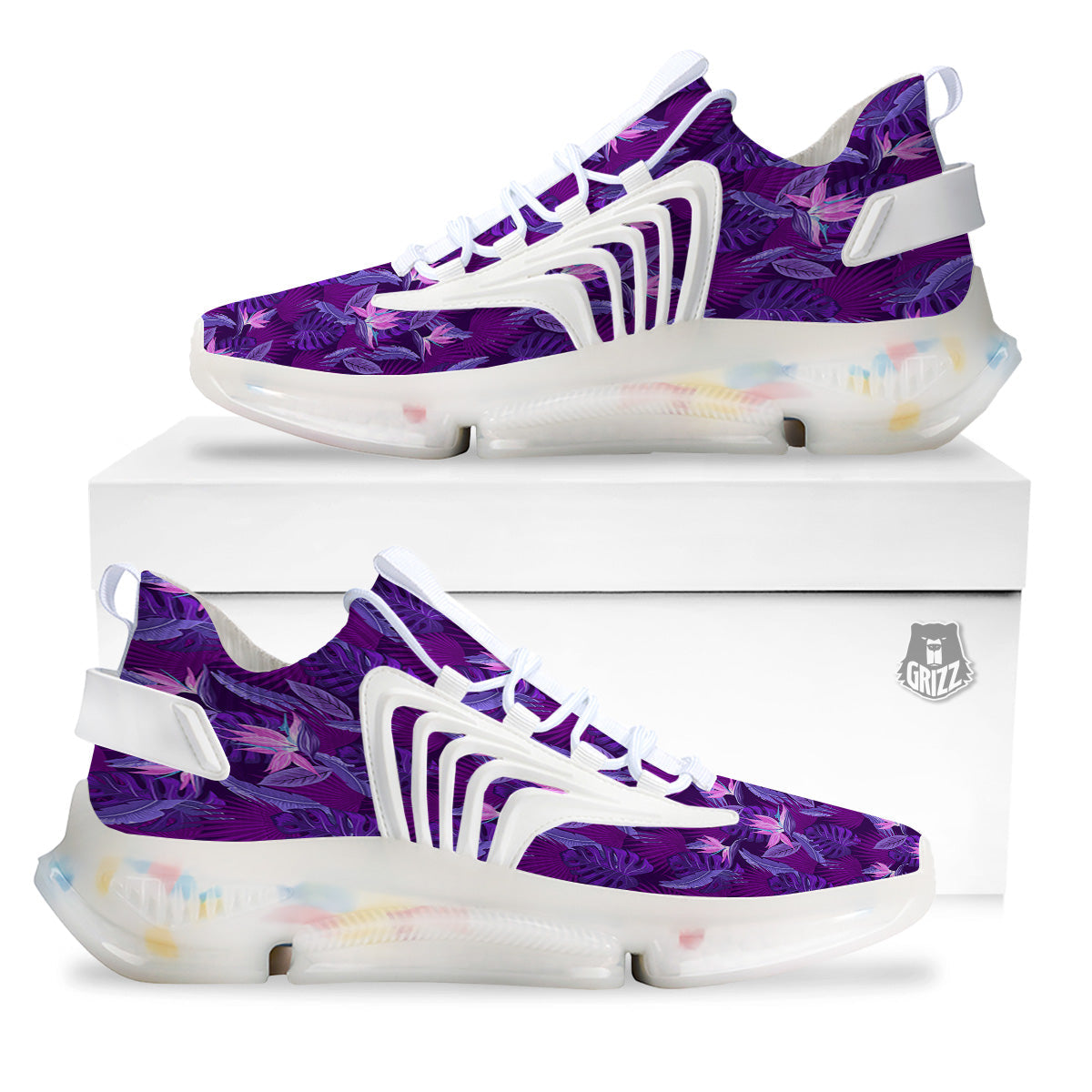 Neon Tropical Foliage And Leave Print Pattern White Gym Shoes-grizzshop