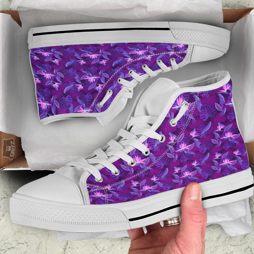 Neon Tropical Foliage And Leave Print Pattern White High Top Shoes-grizzshop