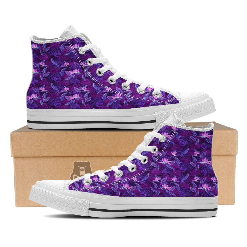 Neon Tropical Foliage And Leave Print Pattern White High Top Shoes-grizzshop