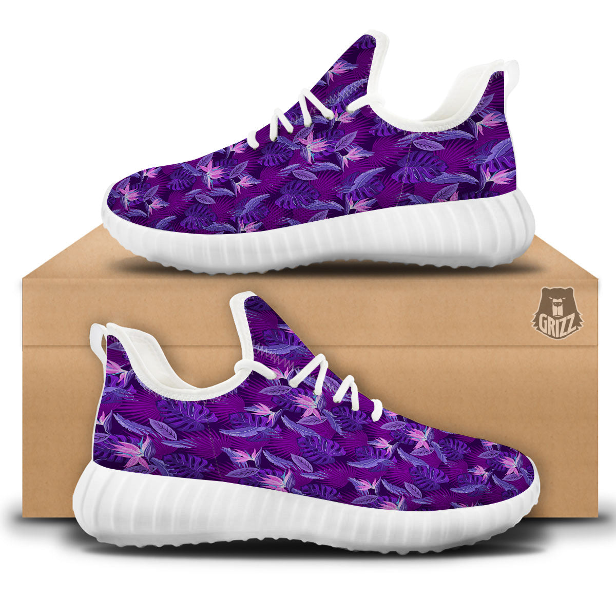 Neon Tropical Foliage And Leave Print Pattern White Walking Shoes-grizzshop