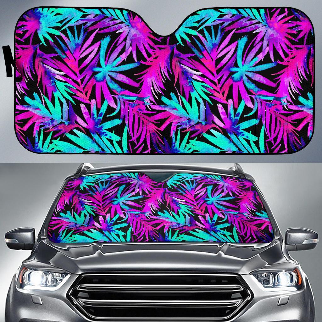 Neon Tropical Palm Leaves Hawaiian Pattern Print Car Sun Shade-grizzshop