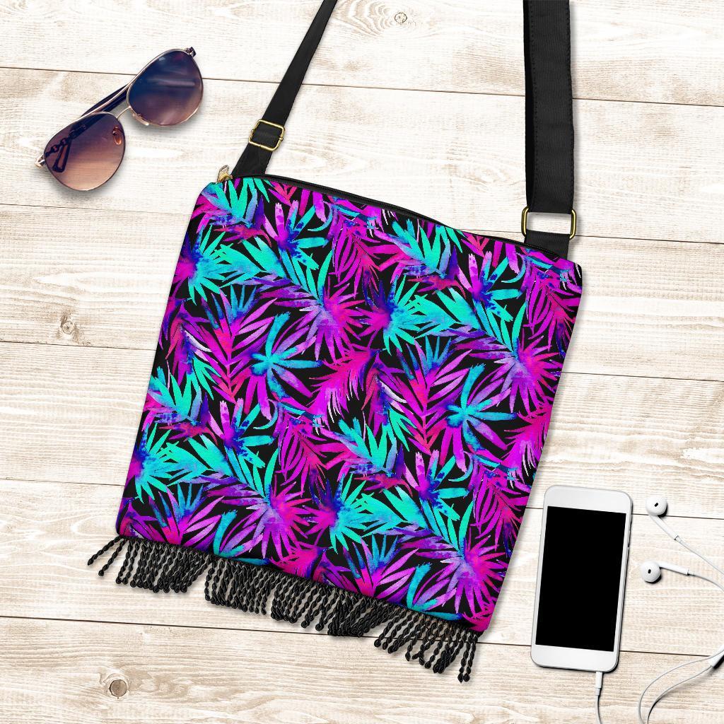 Neon Tropical Palm Leaves Hawaiian Pattern Print Crossbody Bags-grizzshop