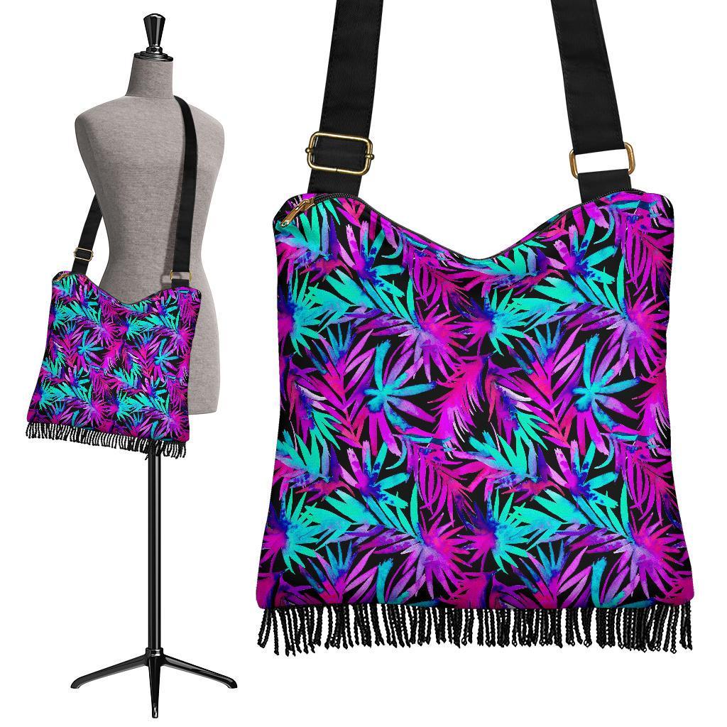 Neon Tropical Palm Leaves Hawaiian Pattern Print Crossbody Bags-grizzshop