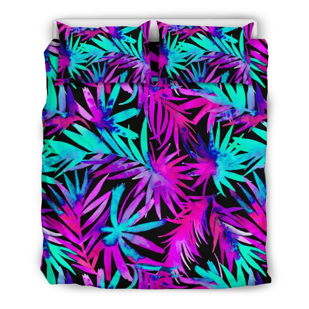 Neon Tropical Palm Leaves Hawaiian Pattern Print Duvet Cover Bedding Set-grizzshop