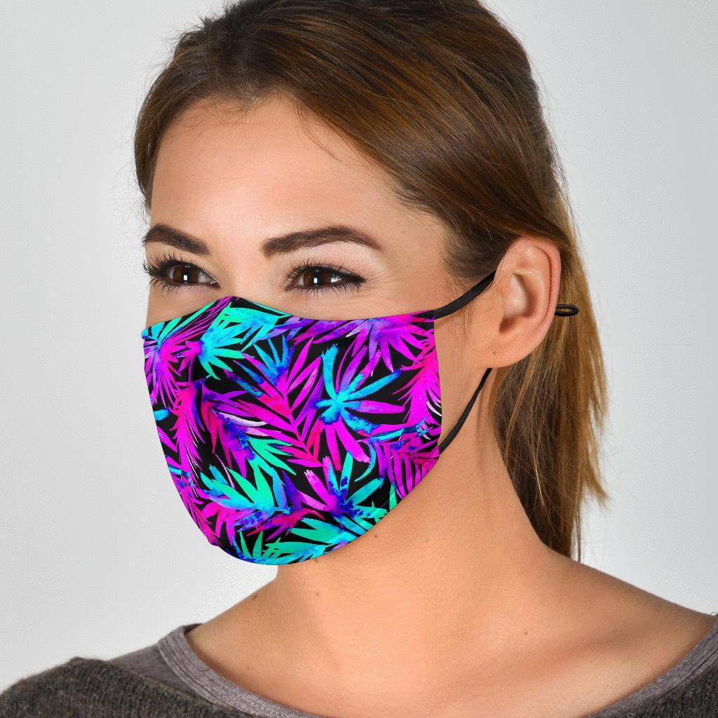 Neon Tropical Palm Leaves Hawaiian Pattern Print Face Mask-grizzshop