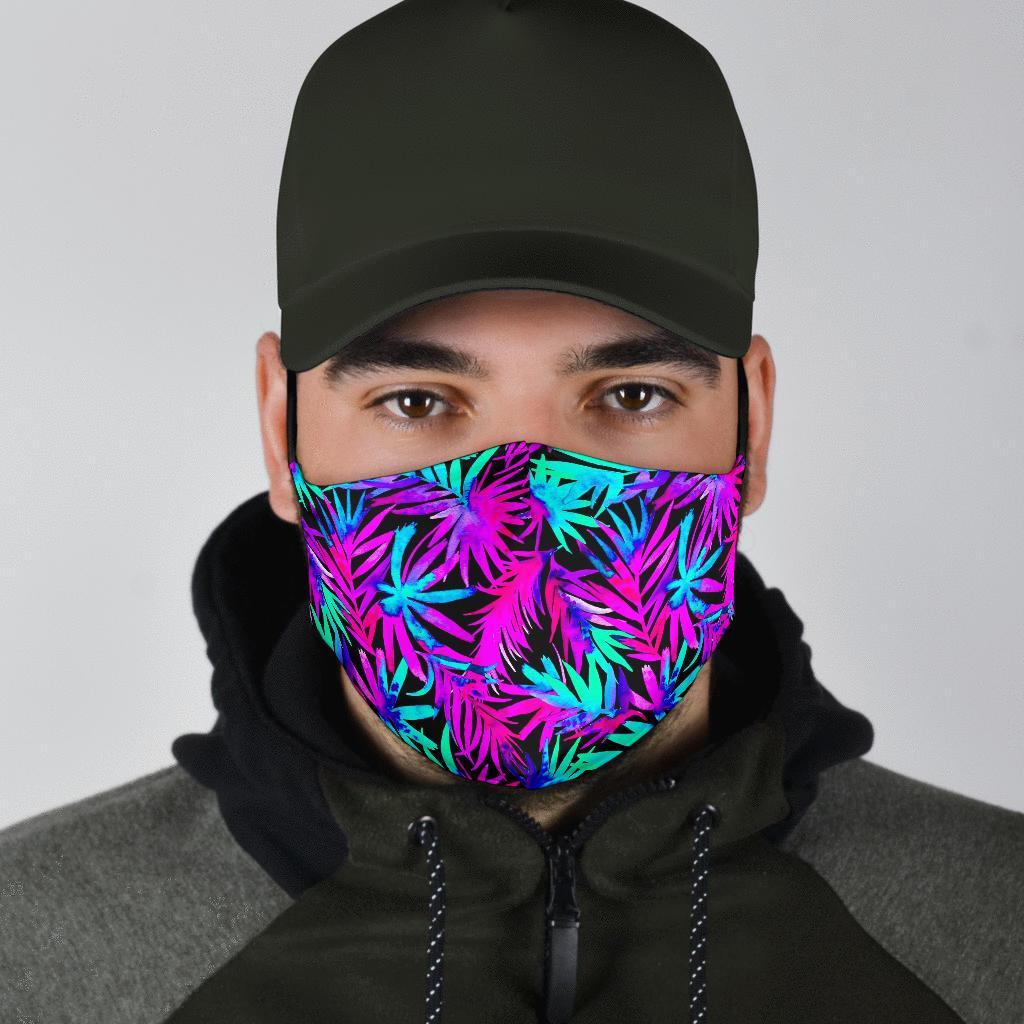 Neon Tropical Palm Leaves Hawaiian Pattern Print Face Mask-grizzshop