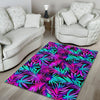 Neon Tropical Palm Leaves Hawaiian Pattern Print Floor Mat-grizzshop