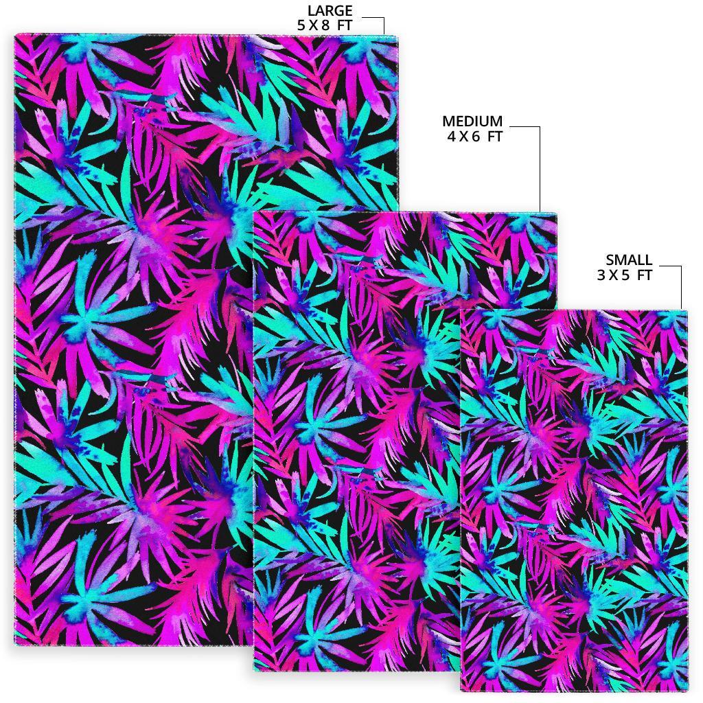 Neon Tropical Palm Leaves Hawaiian Pattern Print Floor Mat-grizzshop