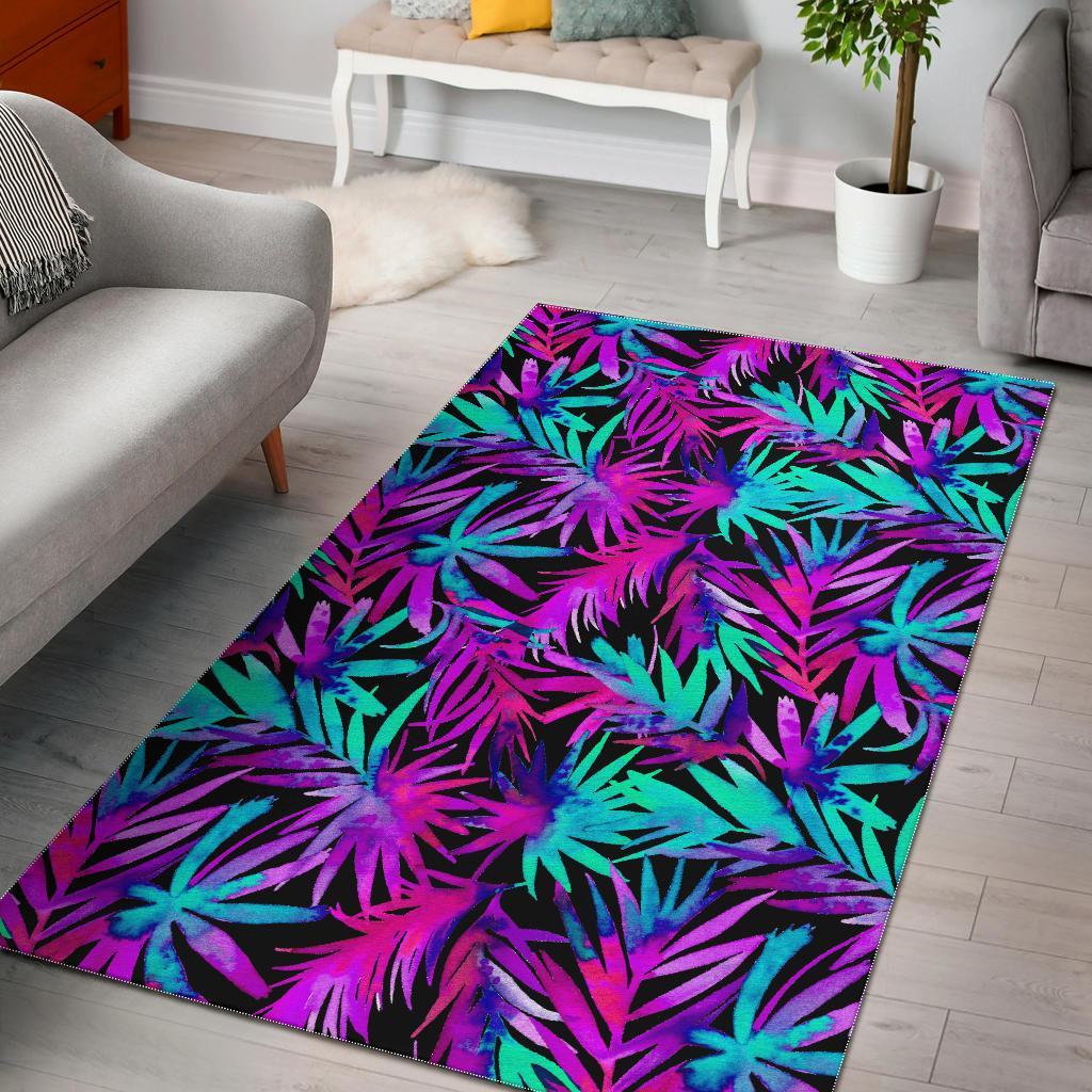 Neon Tropical Palm Leaves Hawaiian Pattern Print Floor Mat-grizzshop