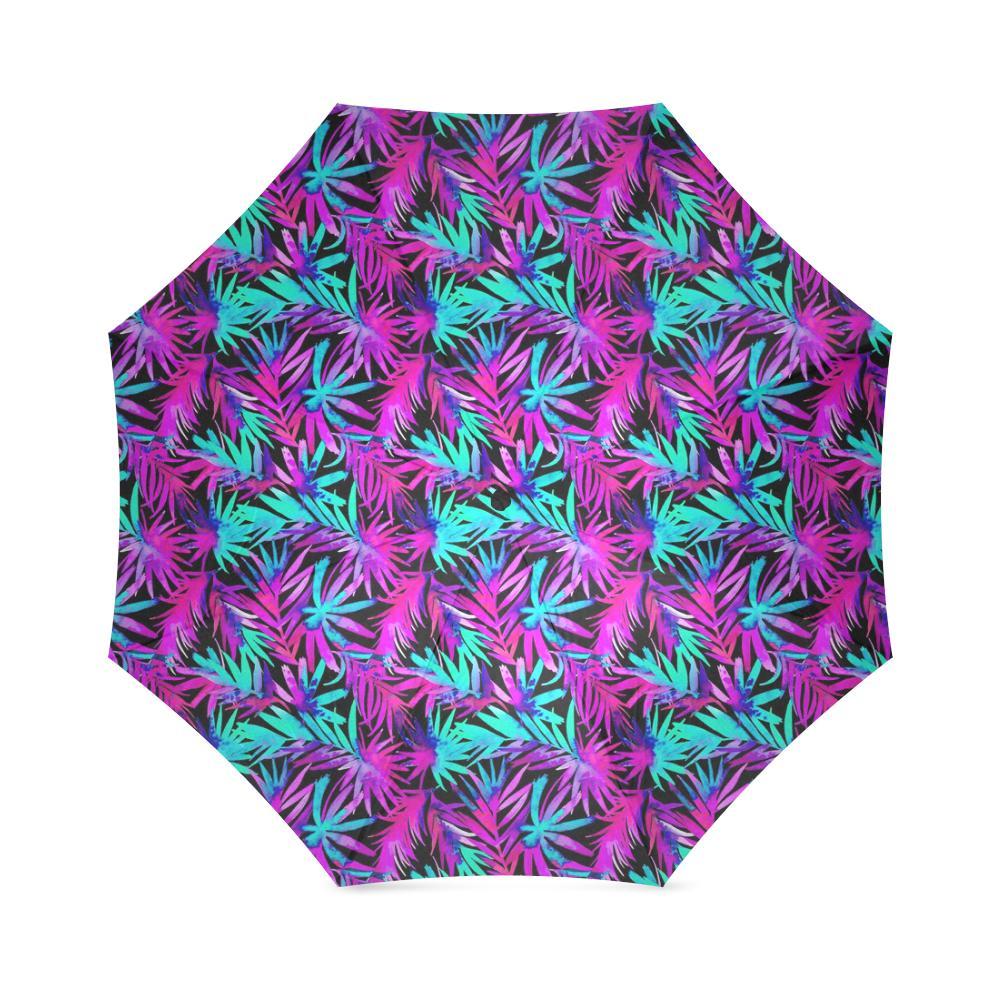 Neon Tropical Palm Leaves Hawaiian Pattern Print Foldable Umbrella-grizzshop