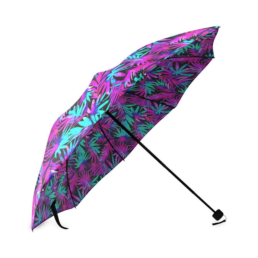 Neon Tropical Palm Leaves Hawaiian Pattern Print Foldable Umbrella-grizzshop
