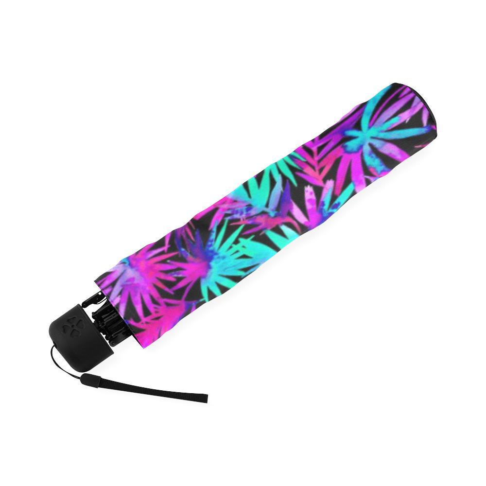Neon Tropical Palm Leaves Hawaiian Pattern Print Foldable Umbrella-grizzshop