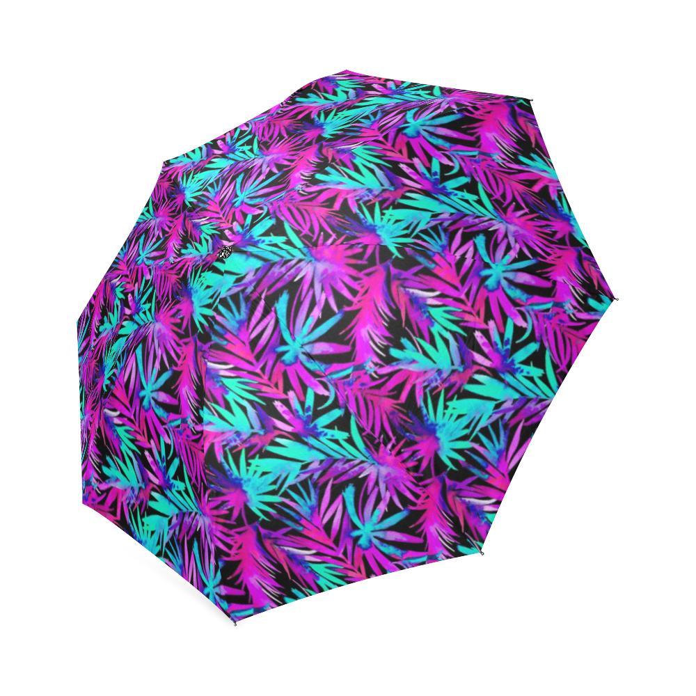 Neon Tropical Palm Leaves Hawaiian Pattern Print Foldable Umbrella-grizzshop