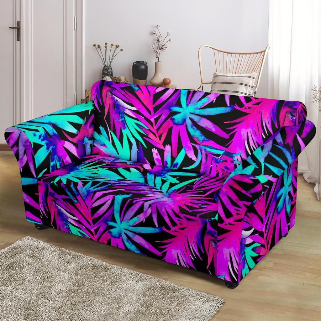 Neon Tropical Palm Leaves Hawaiian Pattern Print Loveseat Cover-grizzshop