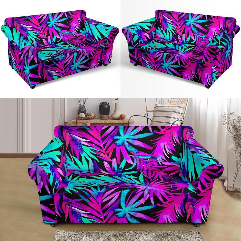 Neon Tropical Palm Leaves Hawaiian Pattern Print Loveseat Cover-grizzshop