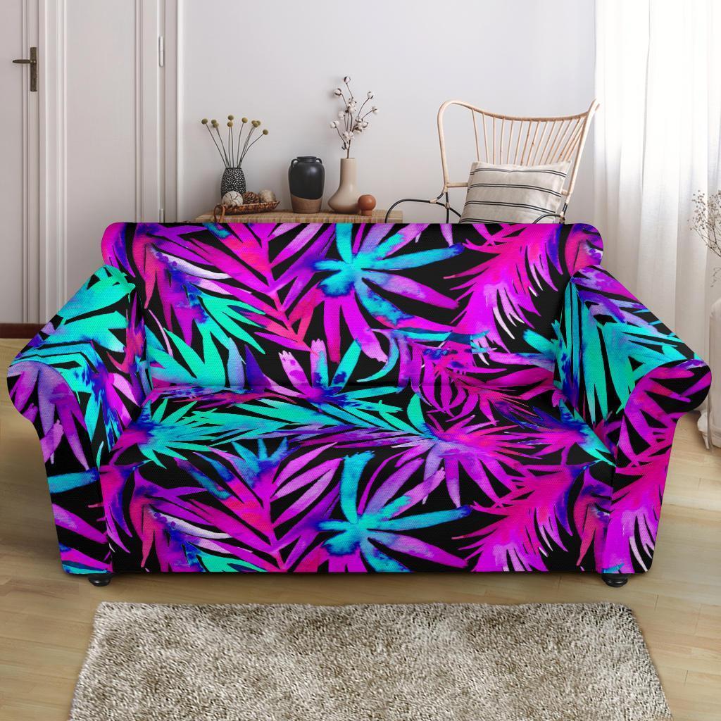 Neon Tropical Palm Leaves Hawaiian Pattern Print Loveseat Cover-grizzshop