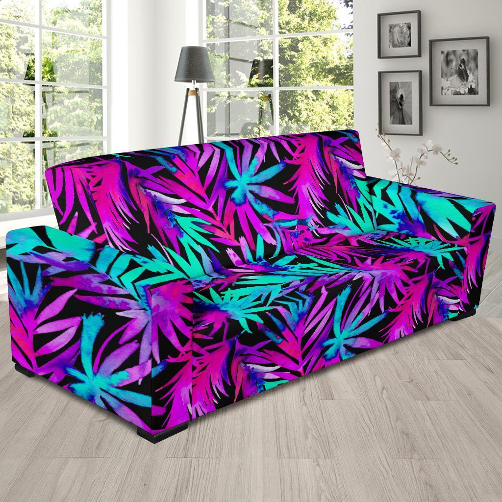 Neon Tropical Palm Leaves Hawaiian Pattern Print Sofa Covers-grizzshop