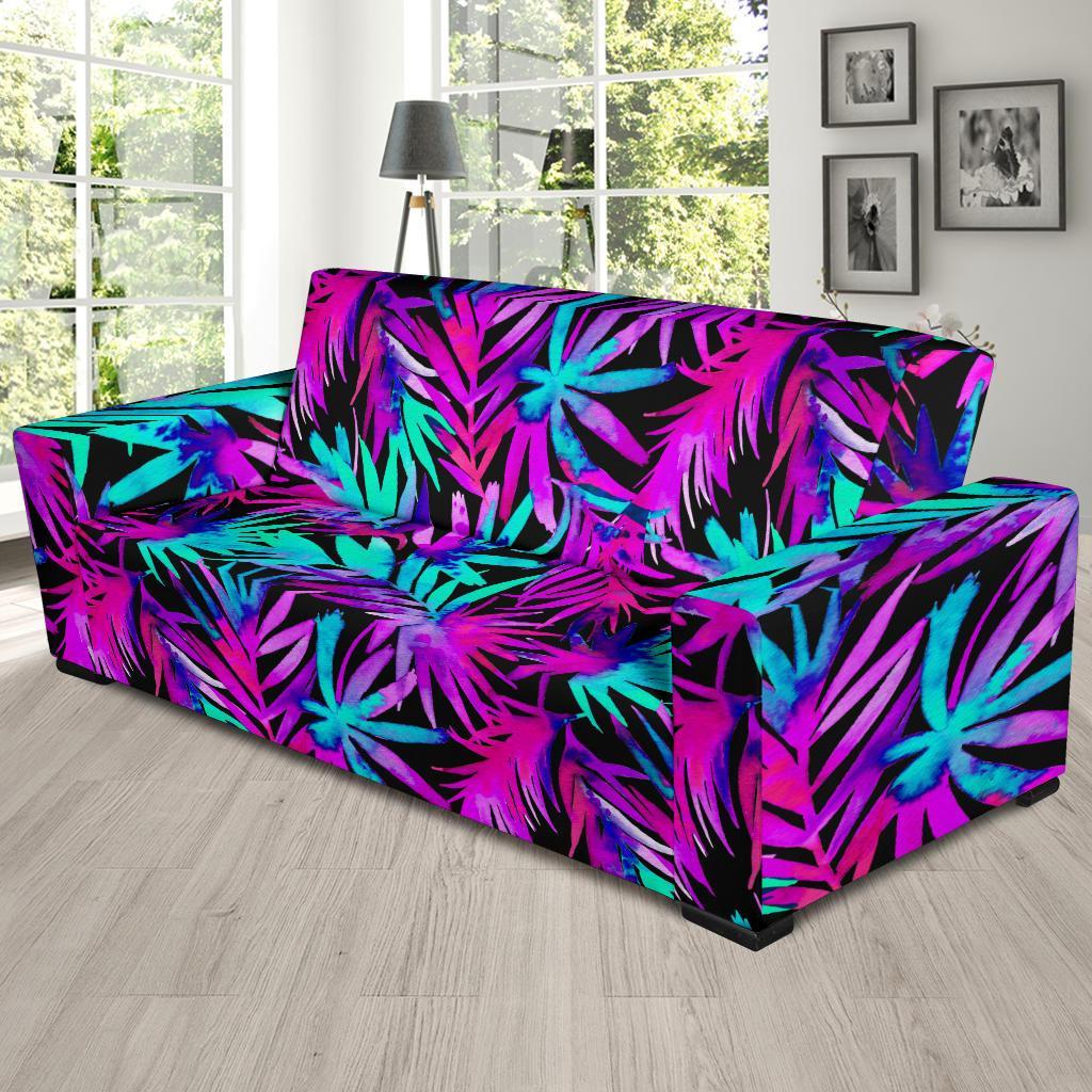 Neon Tropical Palm Leaves Hawaiian Pattern Print Sofa Covers-grizzshop