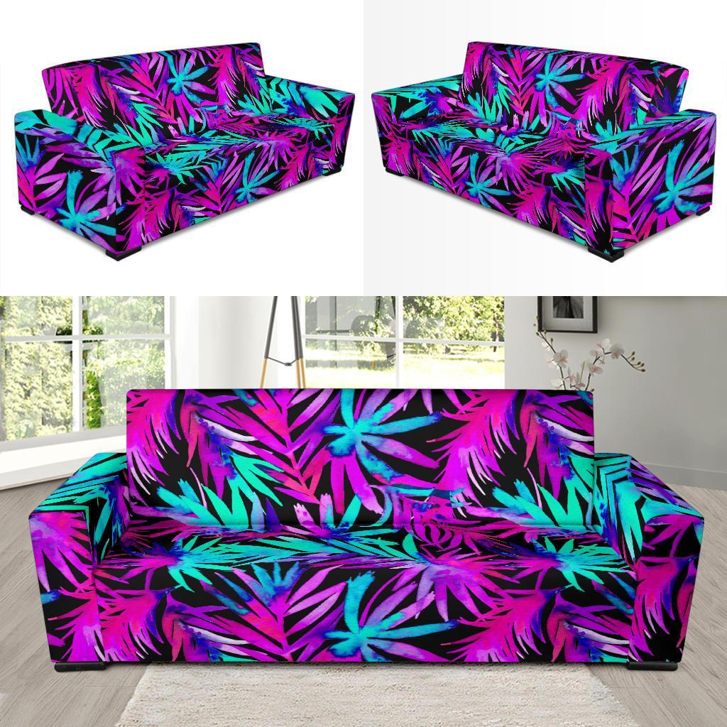 Neon Tropical Palm Leaves Hawaiian Pattern Print Sofa Covers-grizzshop