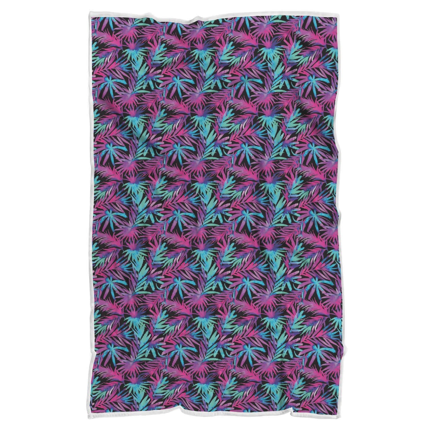 Neon Tropical Palm Leaves Hawaiian Pattern Print Throw Blanket-grizzshop