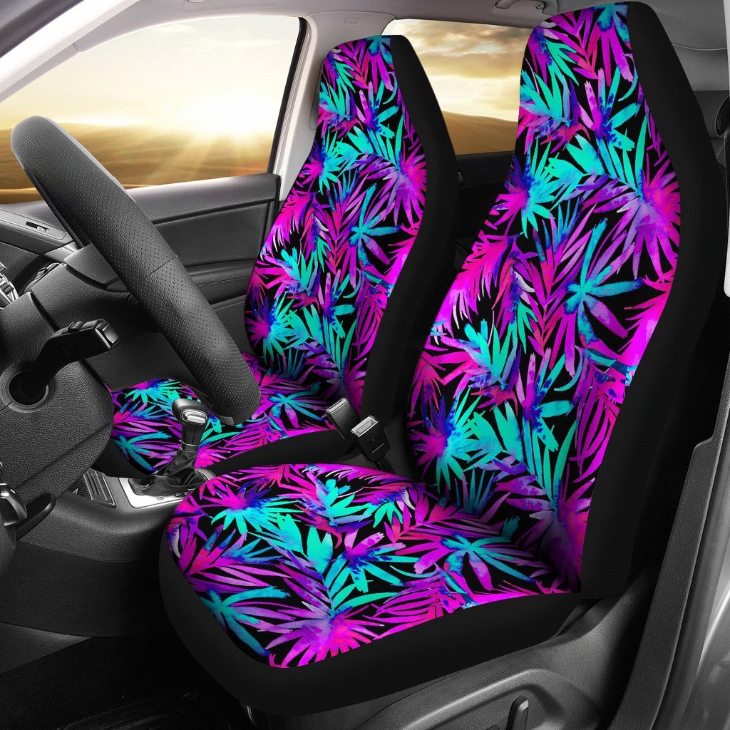 Neon Tropical Palm Leaves Hawaiian Pattern Print Universal Fit Car Seat Cover-grizzshop