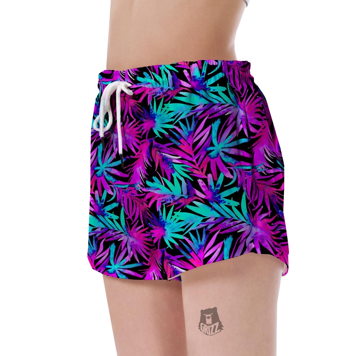 Neon Tropical Palm Leaves Hawaiian Pattern Print Women's Shorts-grizzshop