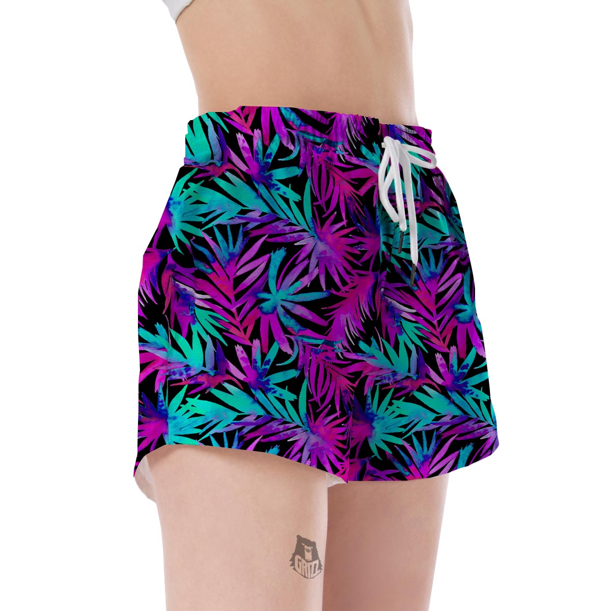 Neon Tropical Palm Leaves Hawaiian Pattern Print Women's Shorts-grizzshop
