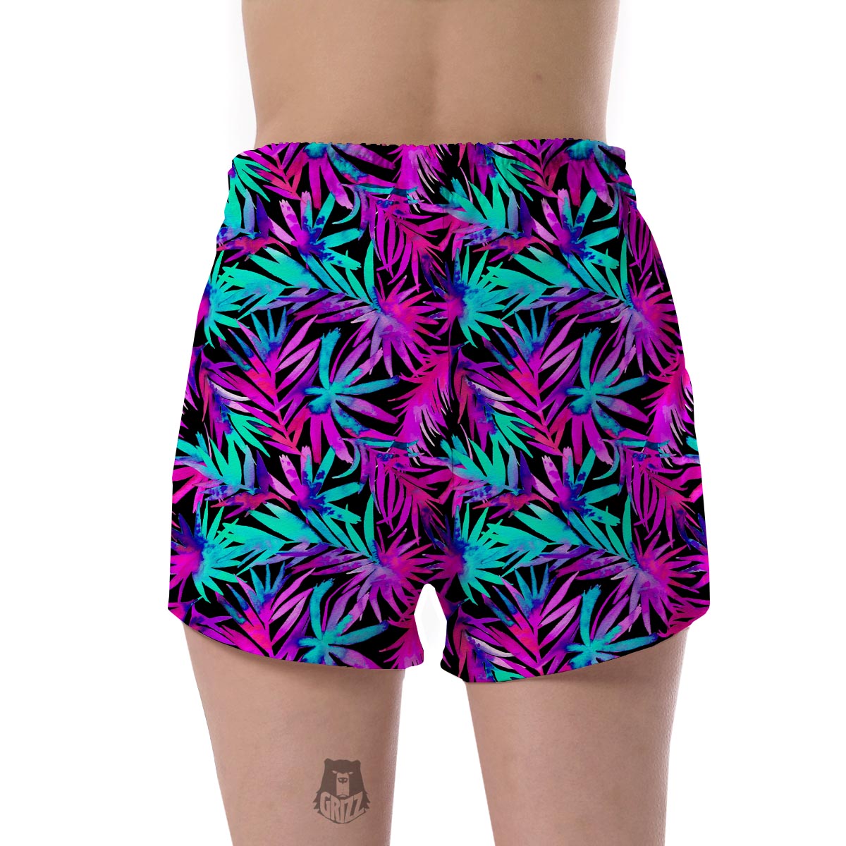 Neon Tropical Palm Leaves Hawaiian Pattern Print Women's Shorts-grizzshop
