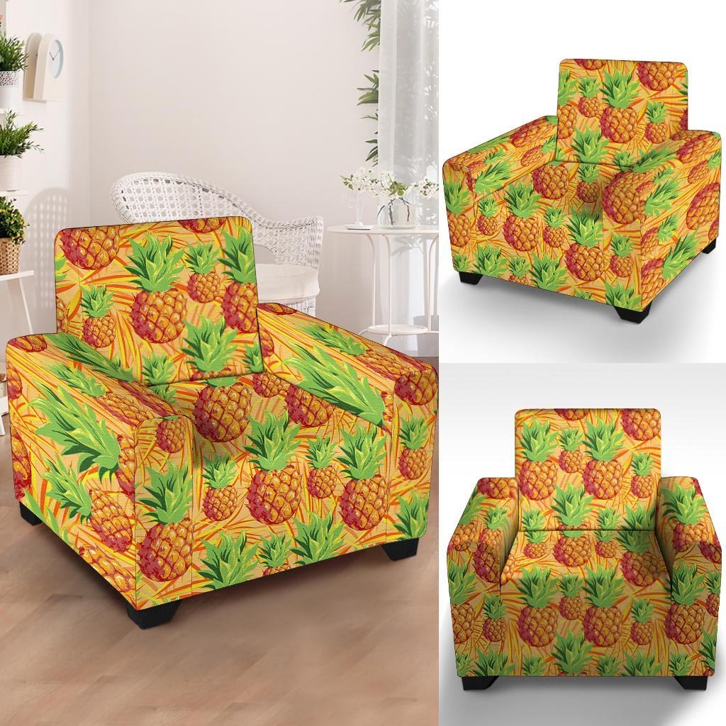 Neon Yellow Pineapple Hawaiian Print Armchair Cover-grizzshop