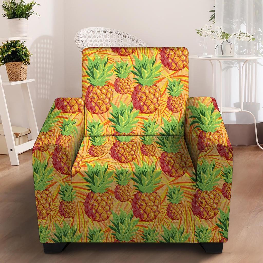 Neon Yellow Pineapple Hawaiian Print Armchair Cover-grizzshop