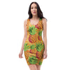 Neon Yellow Pineapple Hawaiian Print Bodycon Dress-grizzshop