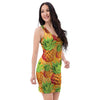 Neon Yellow Pineapple Hawaiian Print Bodycon Dress-grizzshop