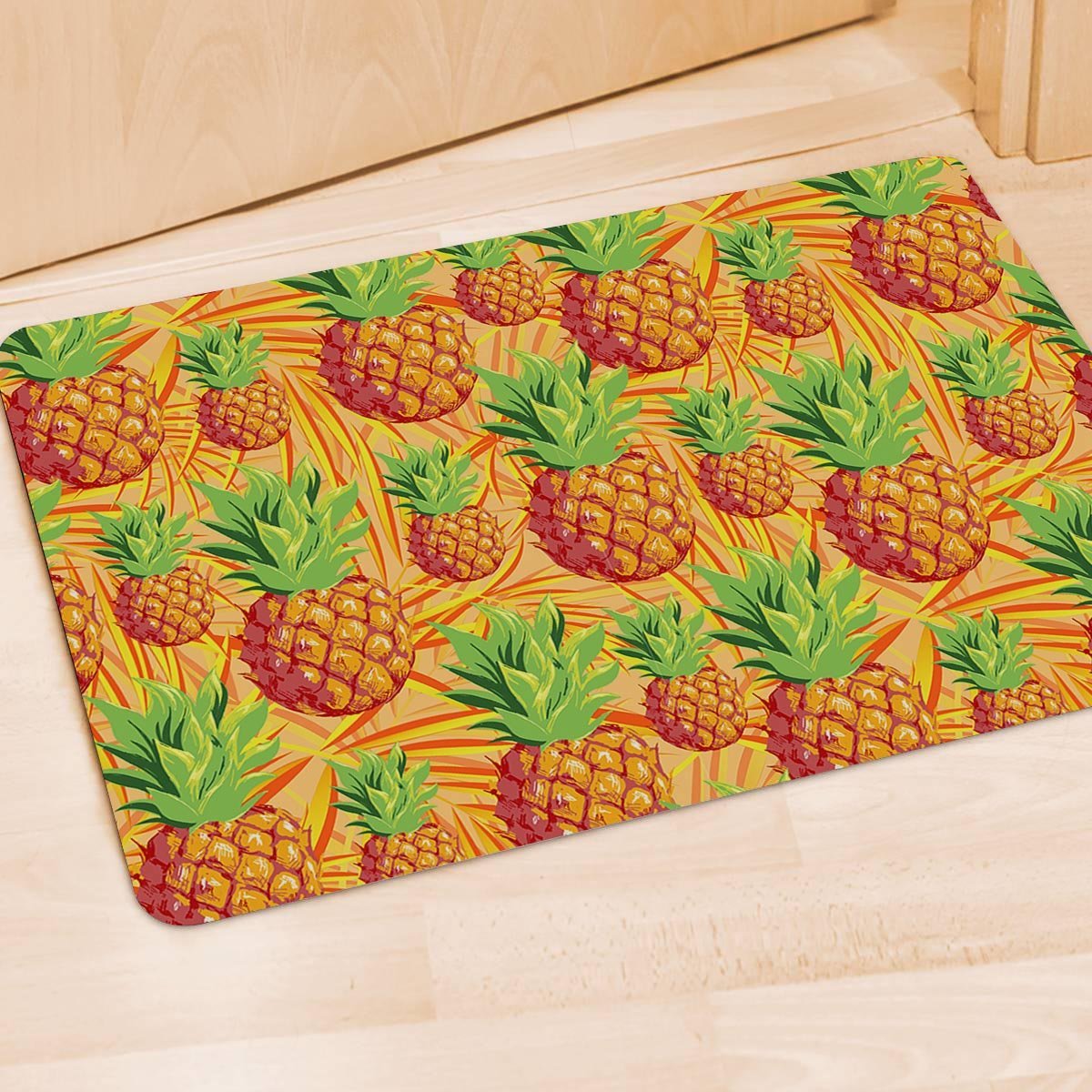 Neon Yellow Pineapple Hawaiian Print Door Mat-grizzshop
