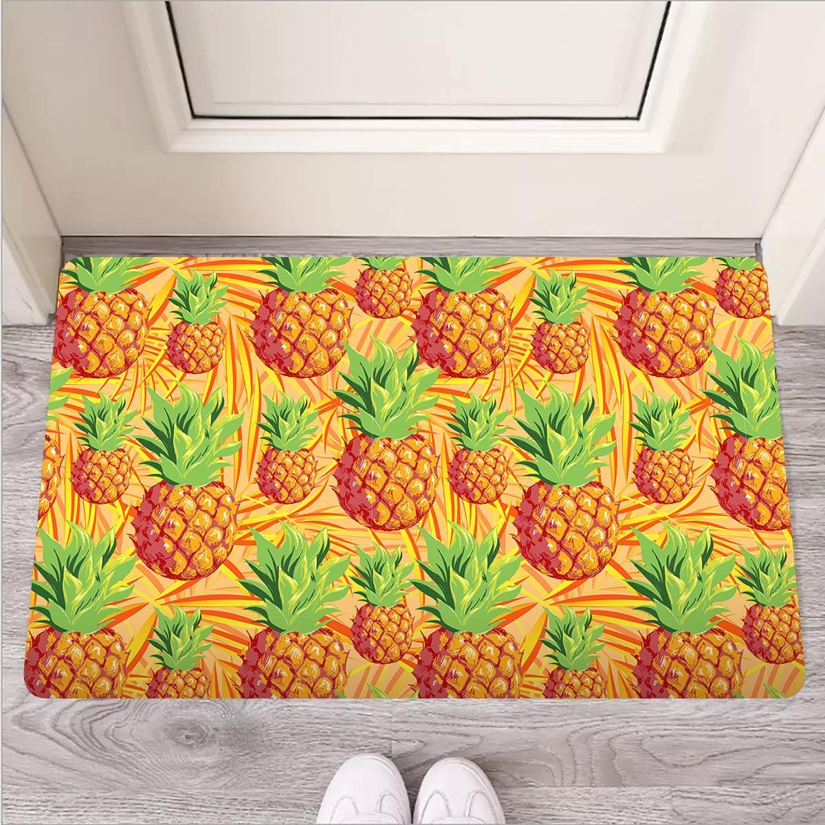 Neon Yellow Pineapple Hawaiian Print Door Mat-grizzshop
