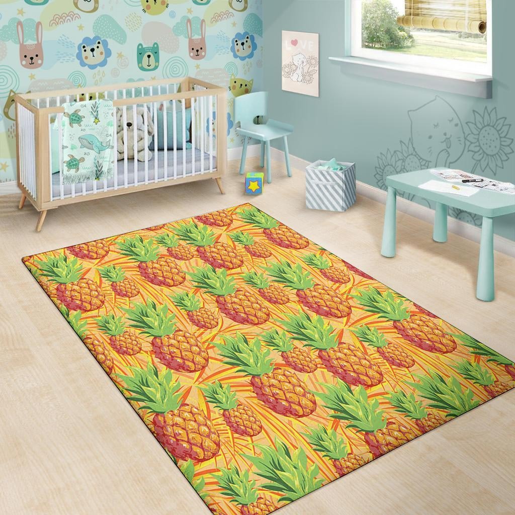 Neon Yellow Pineapple Hawaiian Print Floor Mat-grizzshop