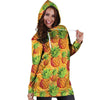 Neon Yellow Pineapple Hawaiian Print Hoodie Dress-grizzshop