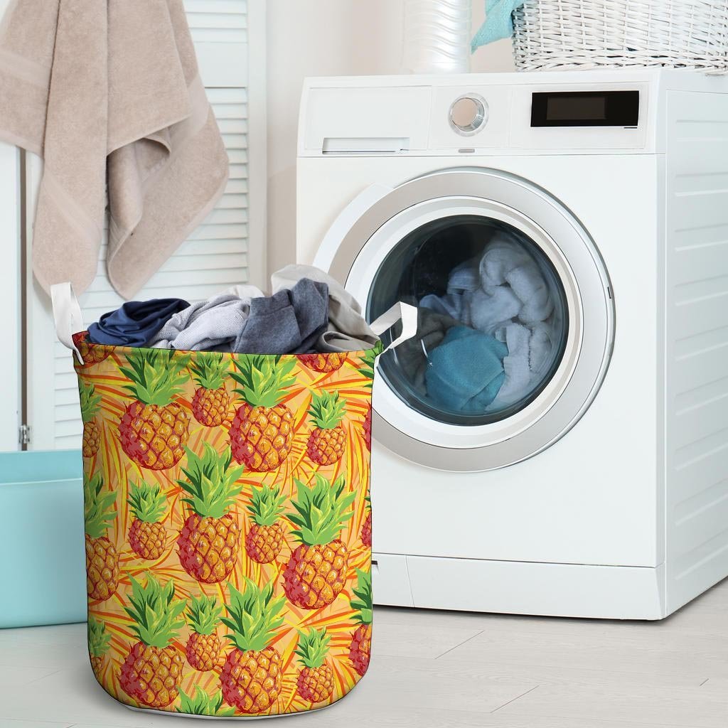 Neon Yellow Pineapple Hawaiian Print Laundry Basket-grizzshop