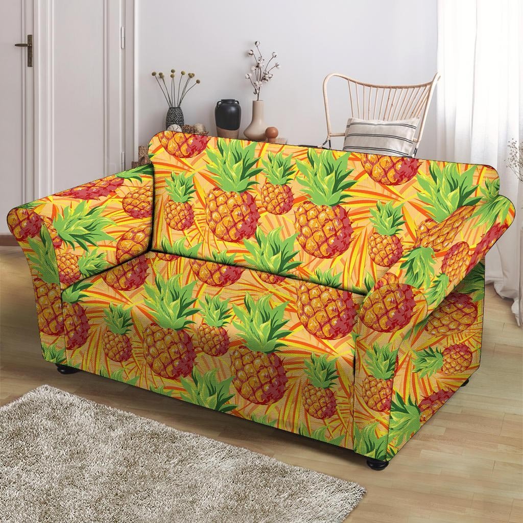 Neon Yellow Pineapple Hawaiian Print Loveseat Cover-grizzshop