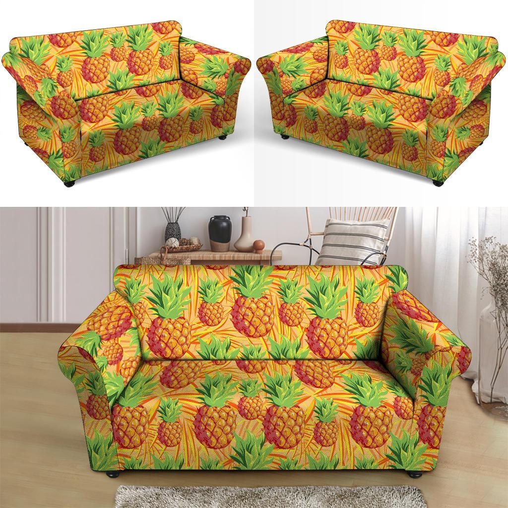 Neon Yellow Pineapple Hawaiian Print Loveseat Cover-grizzshop