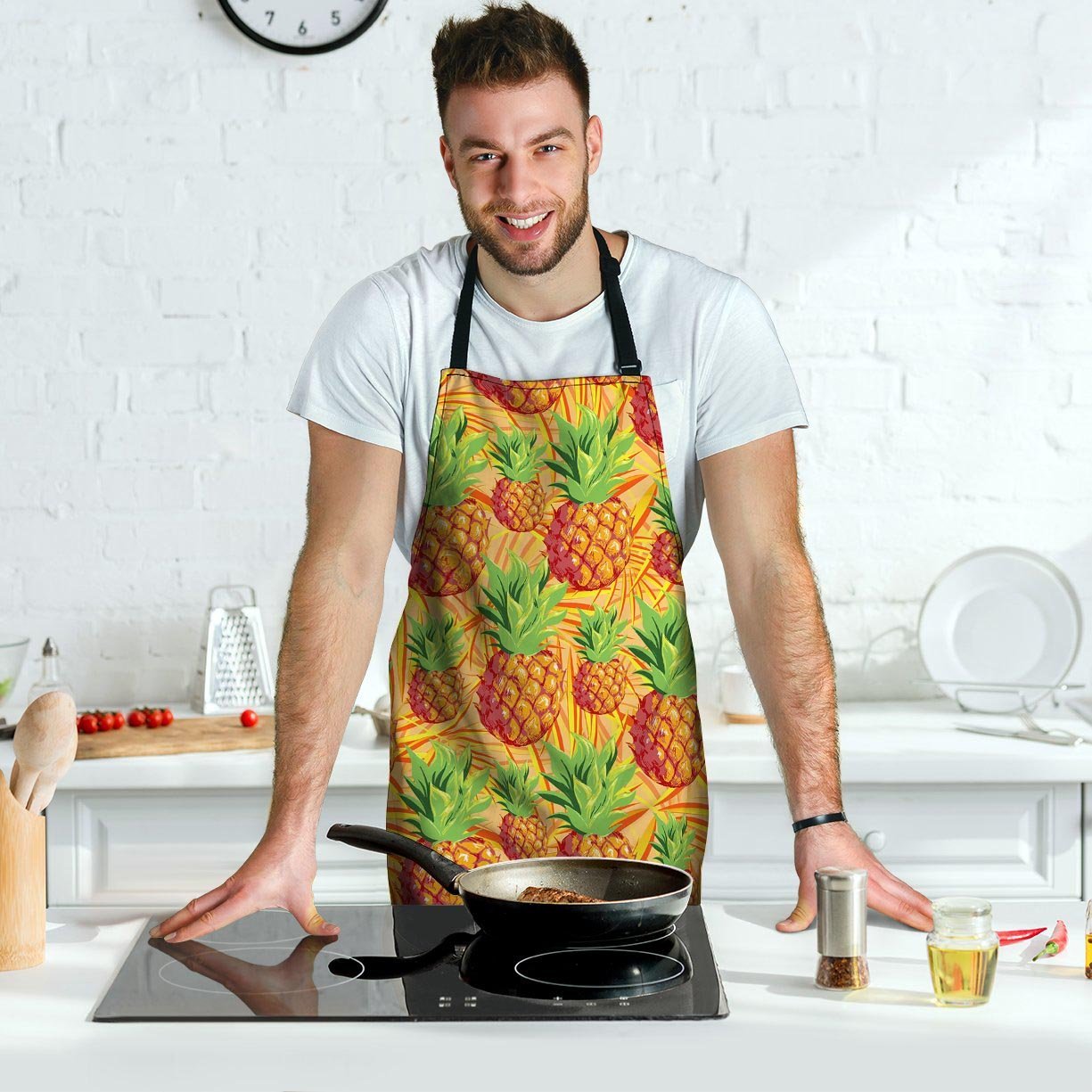 Neon Yellow Pineapple Hawaiian Print Men's Apron-grizzshop