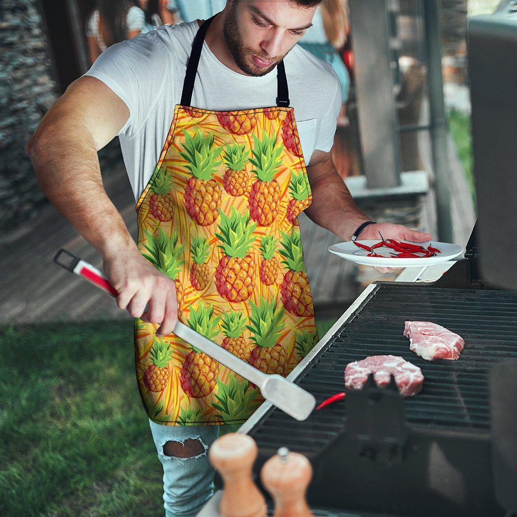 Neon Yellow Pineapple Hawaiian Print Men's Apron-grizzshop