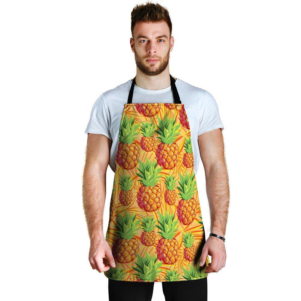 Neon Yellow Pineapple Hawaiian Print Men's Apron-grizzshop