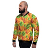 Neon Yellow Pineapple Hawaiian Print Men's Bomber Jacket-grizzshop