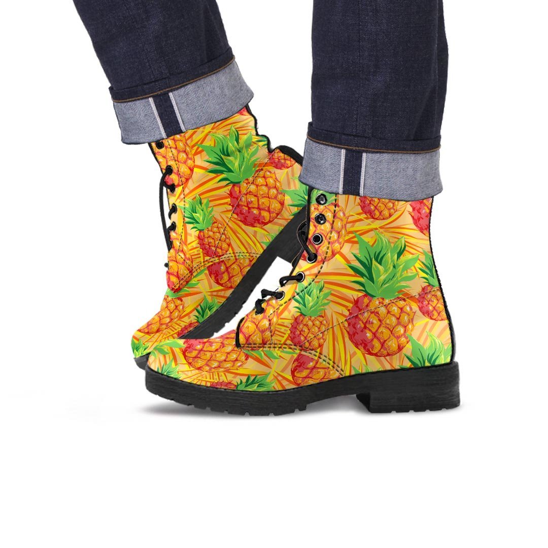 Neon Yellow Pineapple Hawaiian Print Men's Boots-grizzshop