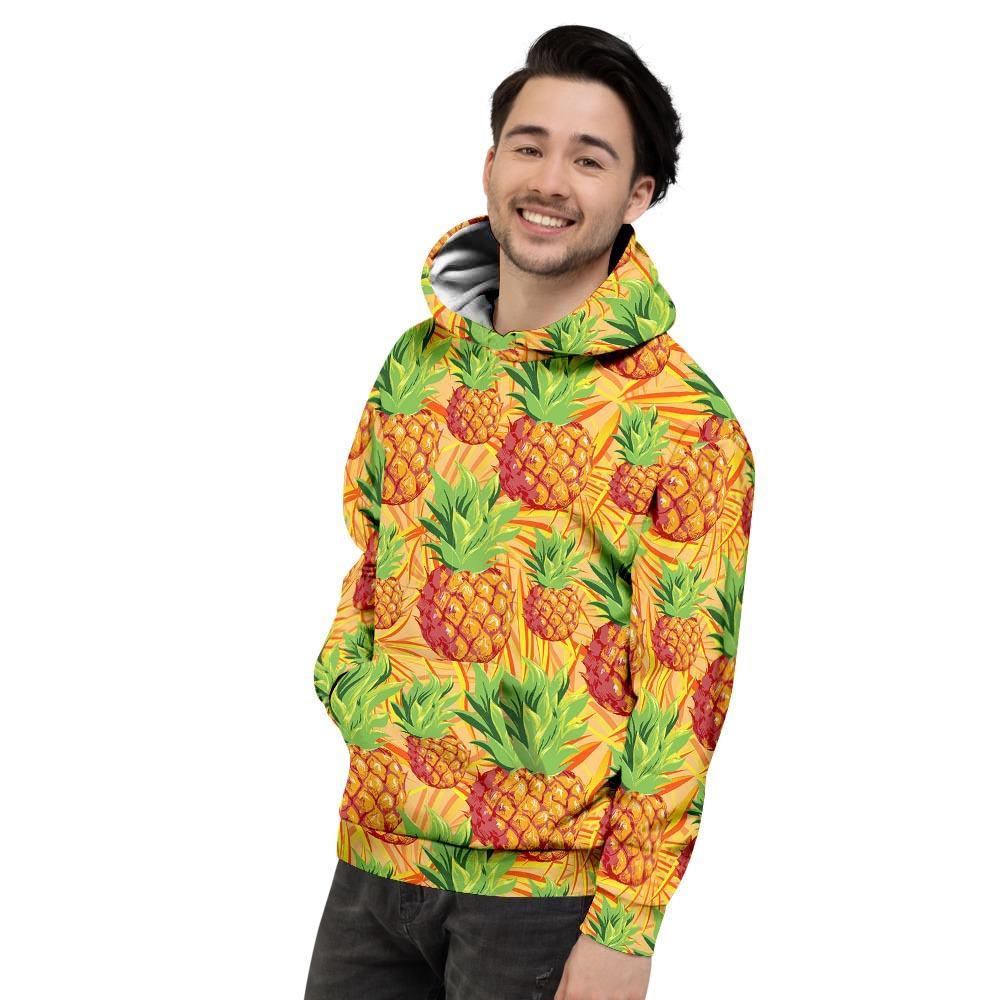 Neon Yellow Pineapple Hawaiian Print Men's Hoodie-grizzshop