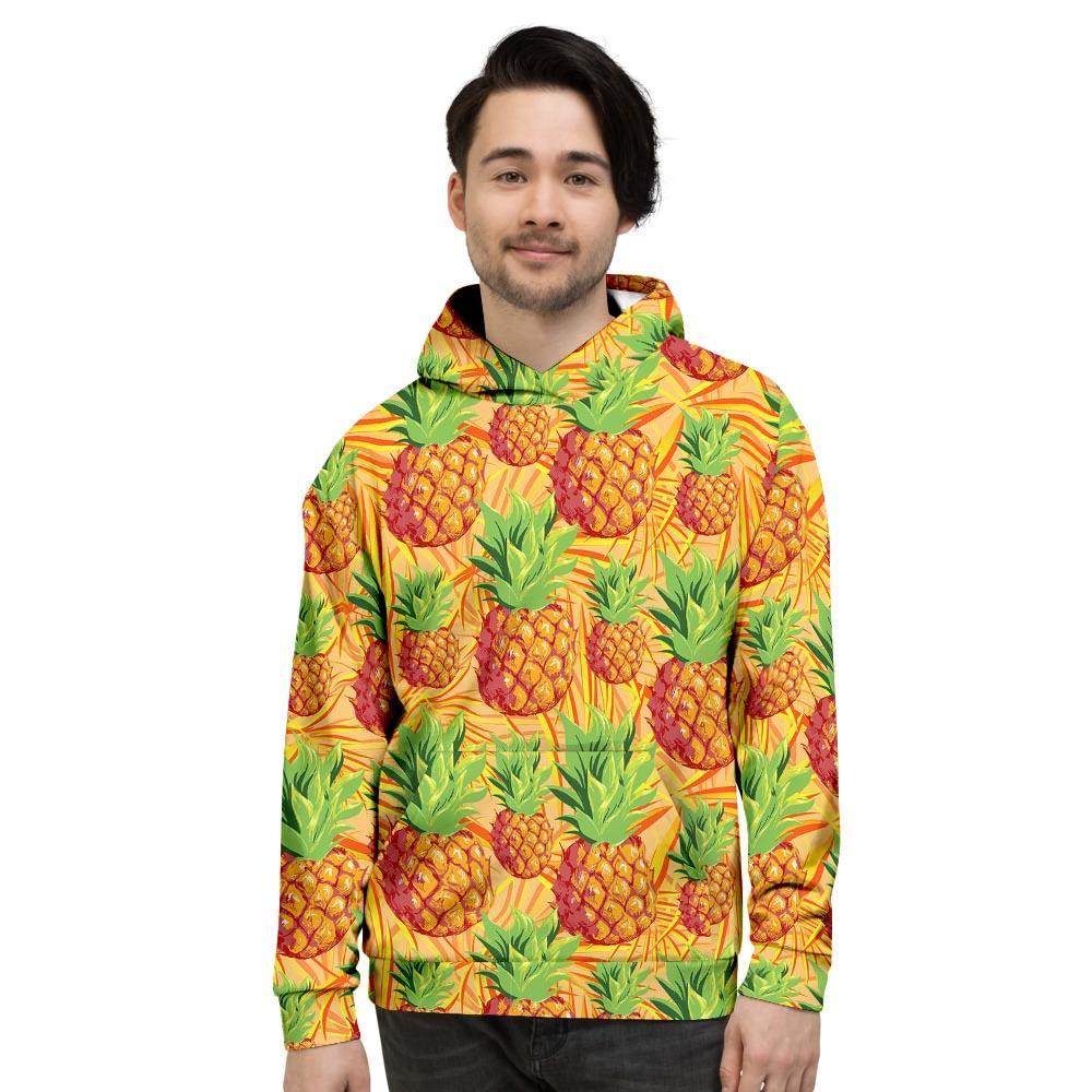 Neon Yellow Pineapple Hawaiian Print Men's Hoodie-grizzshop