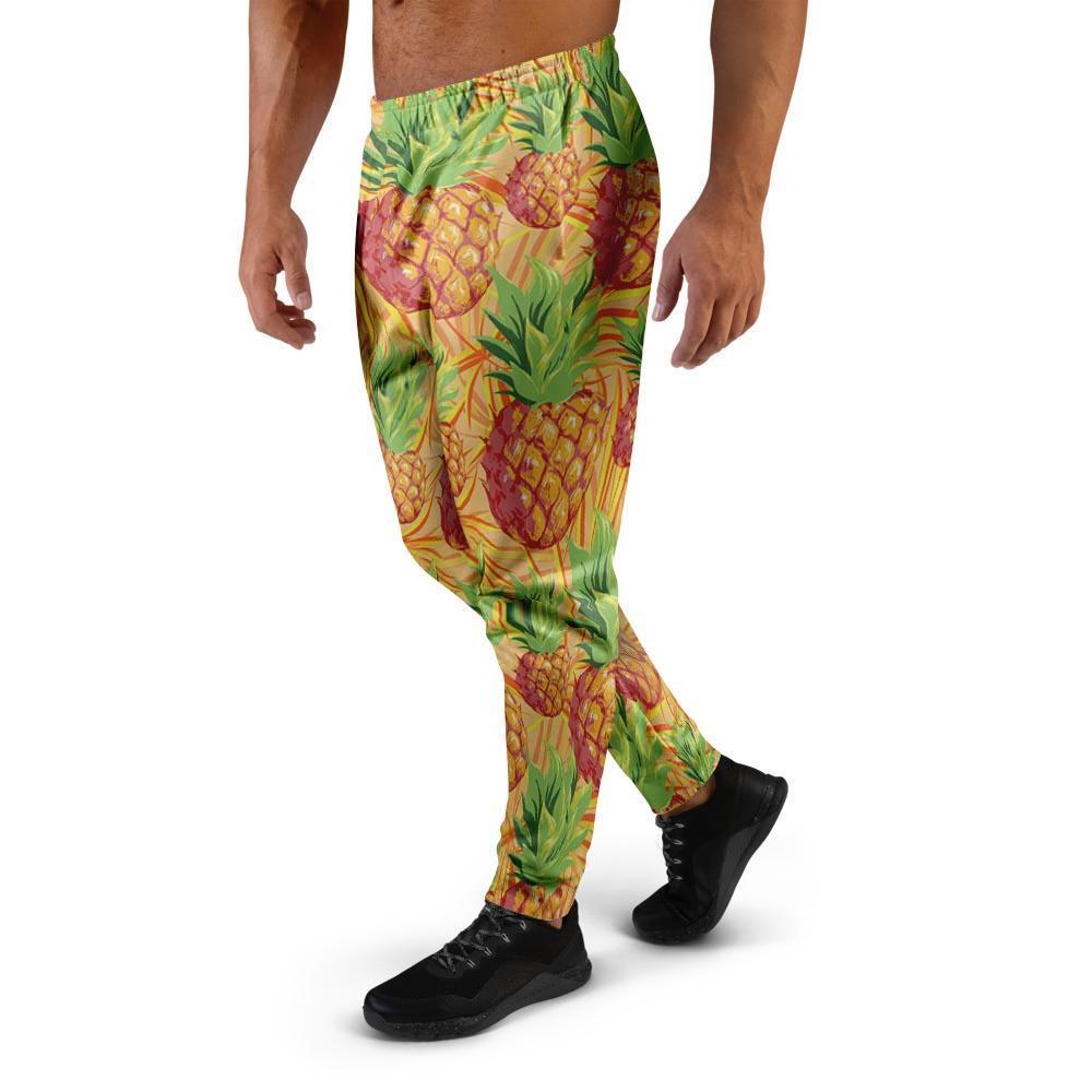 Neon Yellow Pineapple Hawaiian Print Men's Joggers-grizzshop