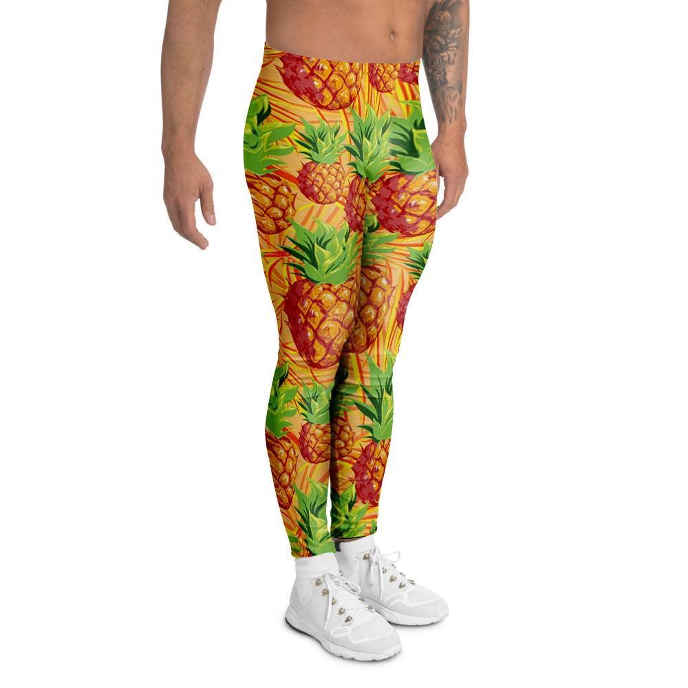 Neon Yellow Pineapple Hawaiian Print Men's Leggings-grizzshop