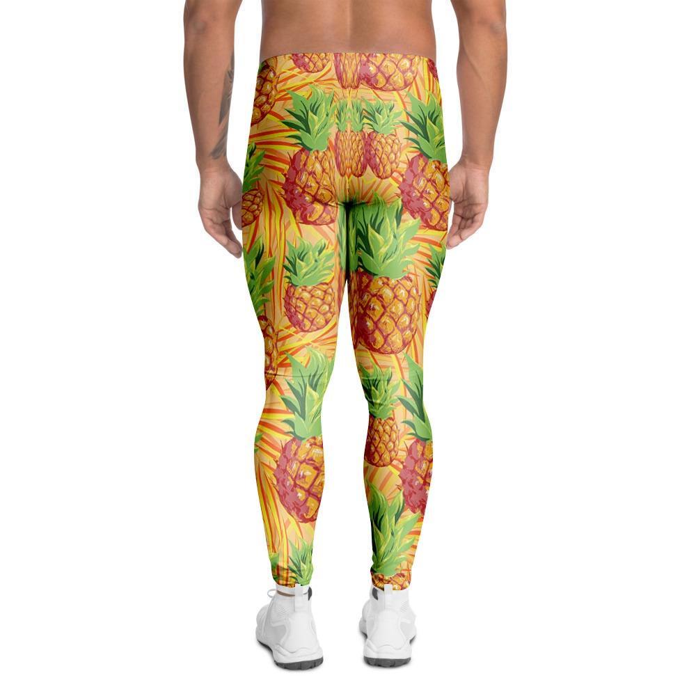 Neon Yellow Pineapple Hawaiian Print Men's Leggings-grizzshop