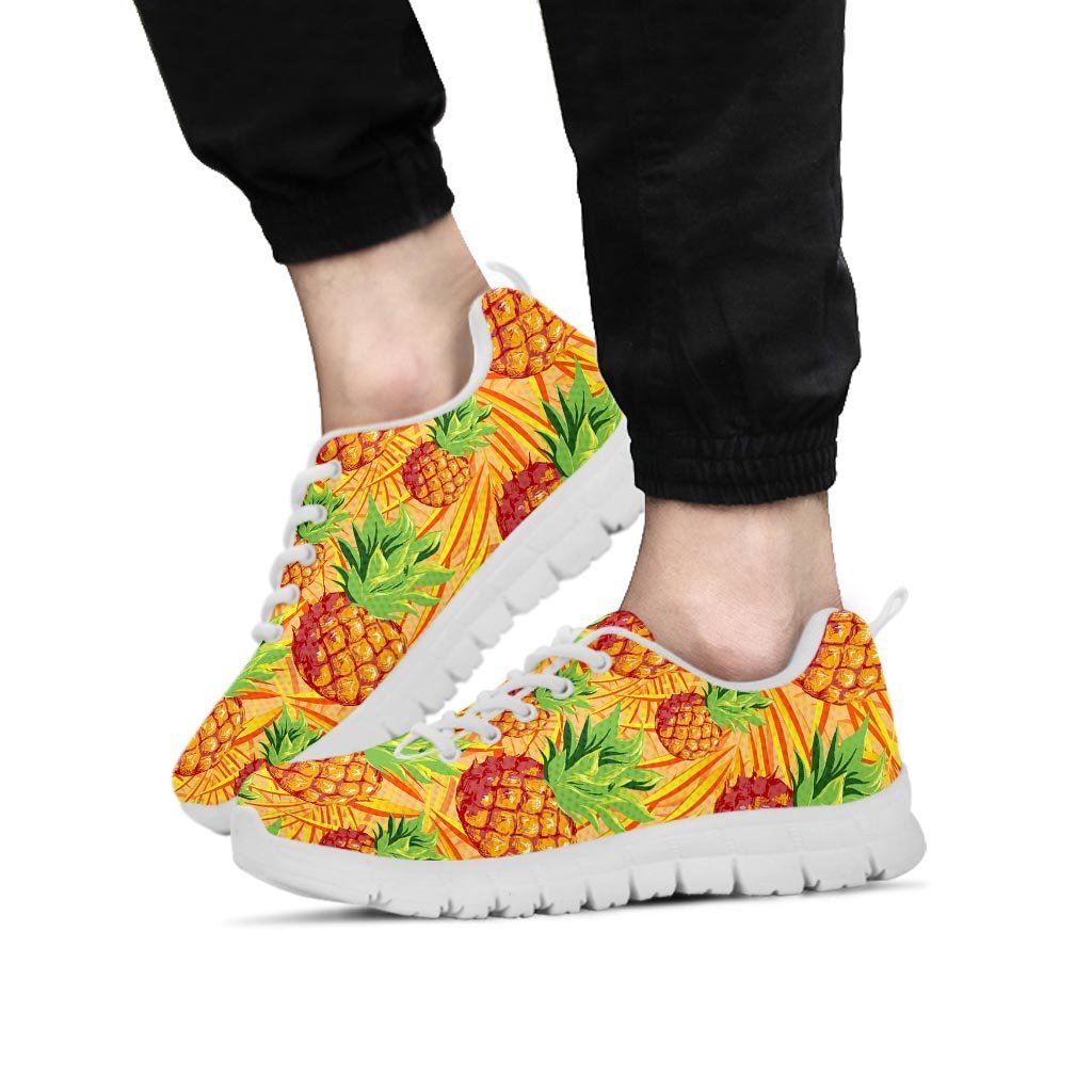 Neon Yellow Pineapple Hawaiian Print Men's Sneakers-grizzshop